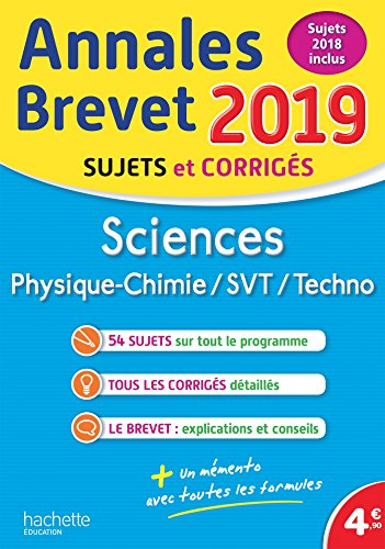 Annales Brevet 2019 Physique-Chimie SVT Technologie